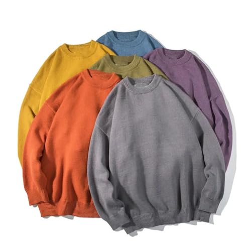 Men Fashionable Solid Color Round Neck Loose Long Sleeve Crew Neck Sweater Chic Male Fashion Top4
