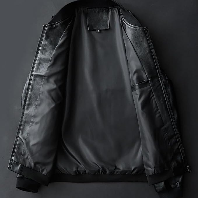 Men's Dark Blue Vegan Leather Motorcycle Jacket - Image 3