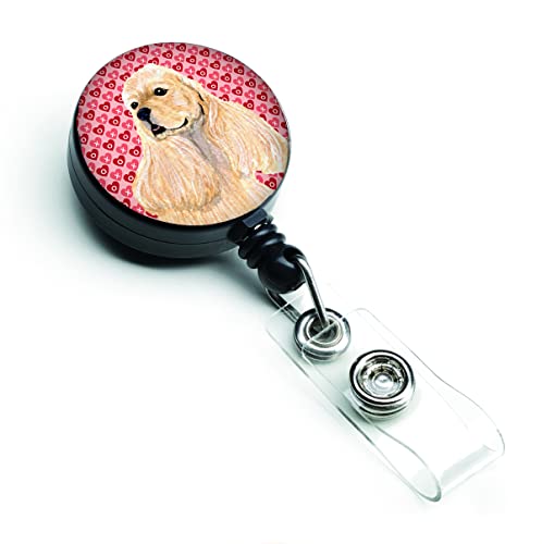 Caroline's Treasures SS4522BR Buff Cocker Spaniel Hearts Love Valentine's Day Retractable Badge Reel for Nurses ID Badge Holder with Clip Retractable Employee Badge Holder, Belt Clip, Multicolor