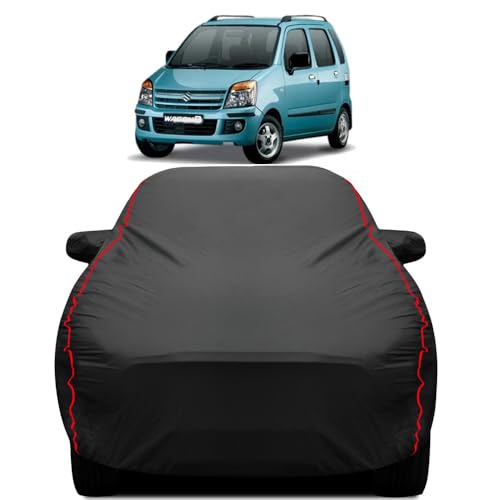 Image of Teenox Polyester Car Body Cover Compatible for Maruti Suzuki Old WagonR [20008-2018] All Variants | Heavy Stitched with Piping | All Weather Protection Cover - Black