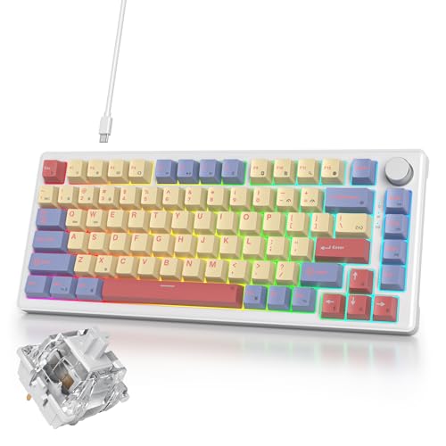 Image of 75% Cotton Candy Creamy Mechanical Keyboard Wired, Creamy Sound Gasket Gaming Thocky Keyboard with Knob, Hot Swappable RGB Custom Keyboard, Pre-lubed Cream Switch Keyboard (82 Candyfloss)