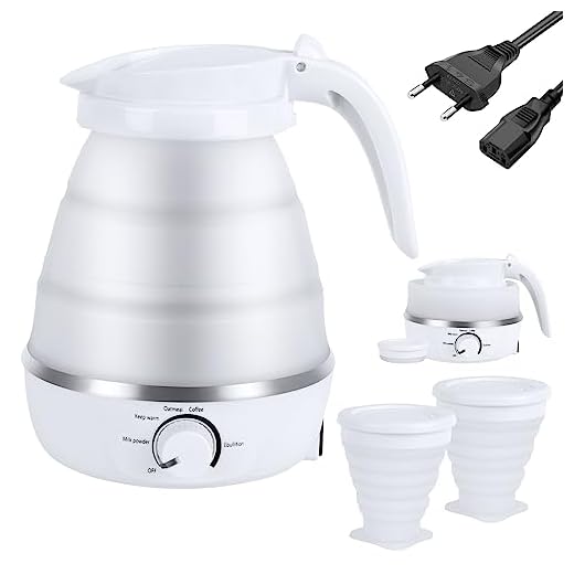 FENYW Hervidor Eléctrico Plegable, 0.6L Mini Hervidor Portátil Plegable, Hervidor de Agua Plegable con 2 Vasos Plegables para Acampar al Aire Libre Viajes Agua Leche Café Té