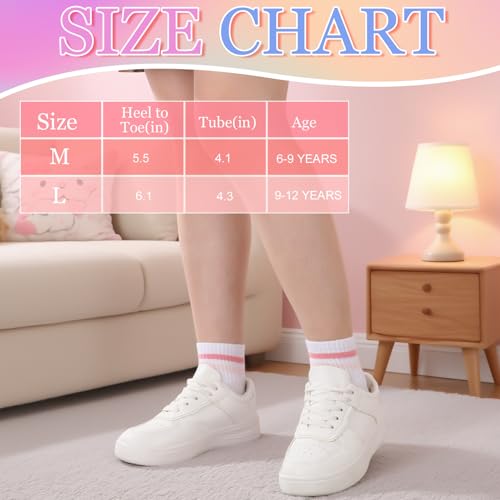 Jspupifip 4 Pairs Girls Cotton Socks, Kids Pink Crew Athletic Socks with Hearts Striped for Girls and Boys2