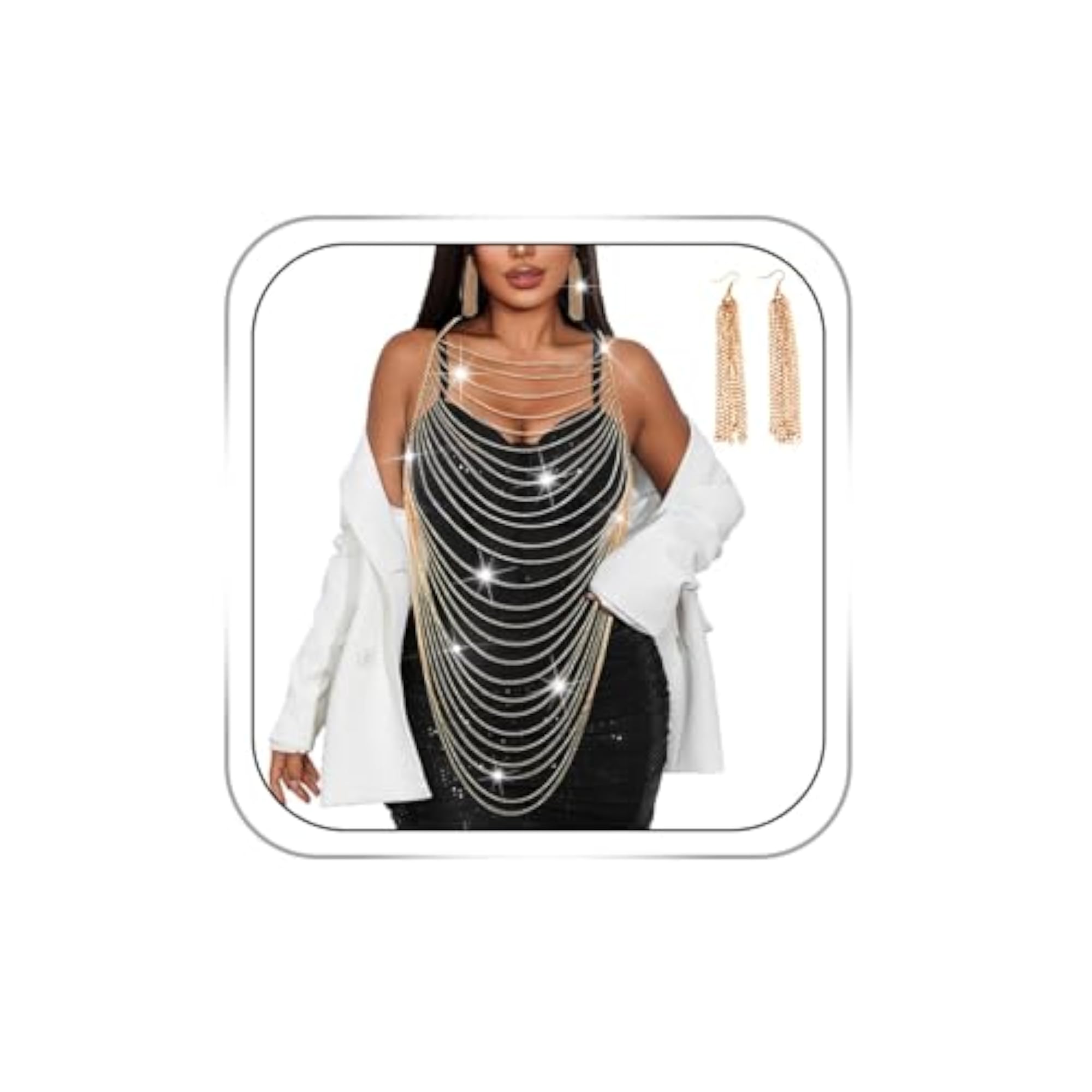 Women's Gold Body Chain Tassel Bra Harness, Chic Accessory