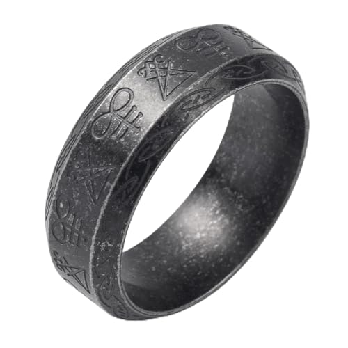 KIRTIJW Satanic Ring Men Stainless Steel Satan Sigil of Lucifer Rings for Men Leviathan Cross Symbol Rings Jewelry Size 8