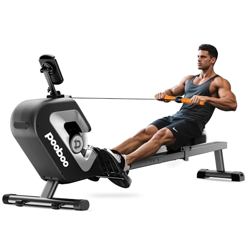 pooboo Rowing Machine, Max 350 LBS Magnetic Rower with LCD
