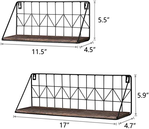 Mkouo wandgemonteerde drijvende planken set van 2 rustieke metalen draad opslag planken - Image 8