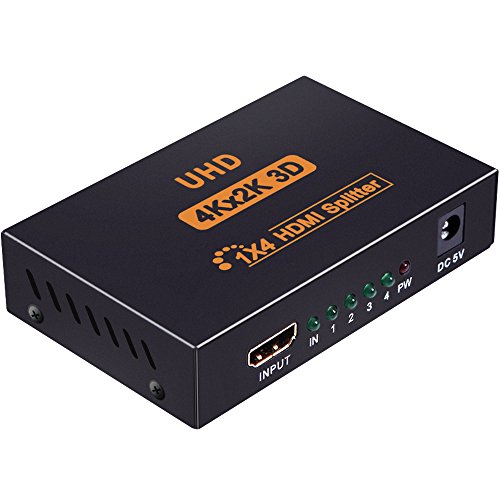 HDMIスプリッター 1入力4出力 1×4 HDMI分配器 電源ケーブル付き 4K 2K 1080P 3D HDTV対応