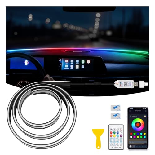 GPJYD LED Lights for Car Windscreens, 150cm RGB Ambient Lighting Car LED Interior Lights with 16 Million Colours, Noise Reduction and Intelligent Control Dashboard LED Strip for Car Windscreens.