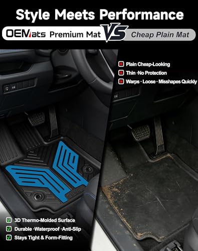 Image of Premium Color TPE Floor Mats Custom Fit for Toyota RAV4 2019-2025 (Only for Hybrid)| Hydro Blue Wing Design | All-Weather Heavy Duty Car Floor Liners Full Set 1st & 2nd Row