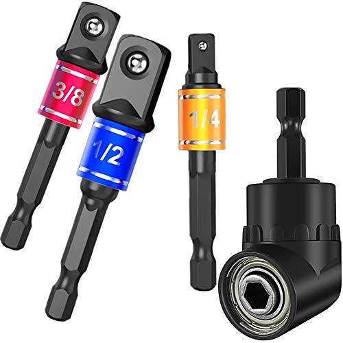 Socket Set,Angle Bit Drill,Right Angle Drill Attachment,105 Right Angle Drill Degree Adapter Attachment Drive Hex Magnetic Bit Socket Screwdriver+3Pcs 1/4 3/8 1/2