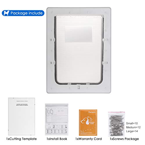 Ownpets Large Dog Door With Hard Plastic Flap Pet Door16.7X11.6 Ines Inner Frame With Safe Plunger Lock,Solid Durable Frame Easy To Install Doggie Door For Large Dogs,White #TOP7