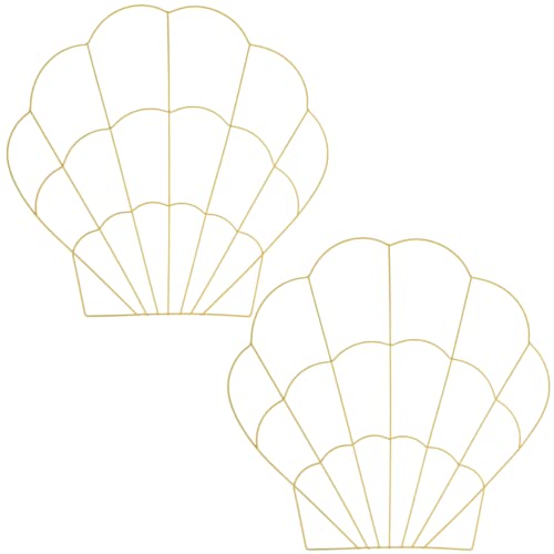 KRE Floral Garden Metal Seashell Wreath Form 14 x 14 Inches Summer Tinsel Decoration DIY Art Craft Material Supplies Decor Making Centerpiece Floral Bouquet Decoration Pack of 2 with Bonus Taahj Juio