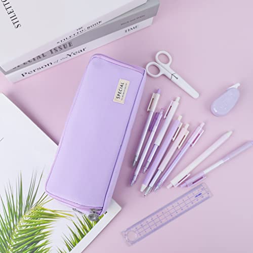 Image of iSuperb Large Pencil Case 3 Compartments Pencil Pouch Big Capacity Pencil Bag Oxford Stationery Storage Pen Bag Cosmetic Makeup Pouch for Women Girls (Purple)