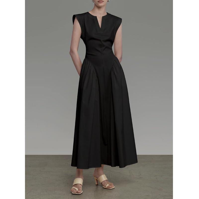 EVMILA Summer Ladies Dress Sleeveless Waist Slim Skirt Niche Design Sense (Color : Black, Size : Medium)2