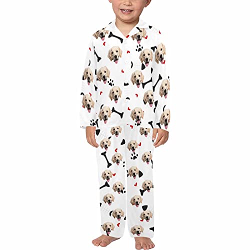 Custom Pajamas for Boys Face Pet Cat Photo Customized Long Sleeve Sleepwear Shirts Pants 2-Piece Pajama Set Nightwear
