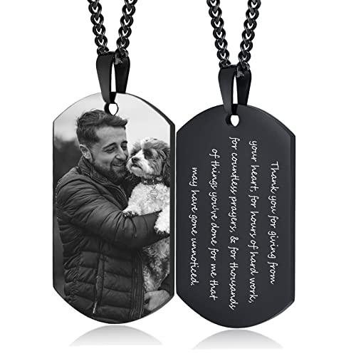 VNOX Personalized Picture Name Necklace, Engraving Stainless Steel Dog Tag Pendant Necklace for Men Women, Customized Gift for Him Dad Husband