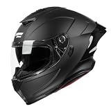 Crown Racing LW600 Dual Visor Full Face Motorcycle Helmet, Matte Black, L