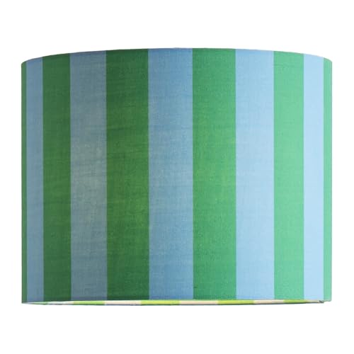 Image of ValueLights | Callie Colour Clash Blue and Green Stripe Small Fabric Drum Lamp Shade | 260mm Shade Width
