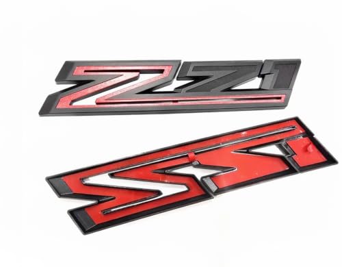 Image of 2X Large Size Z71 RH LH Side Fender Emblem Nameplate Badge Decal Replacement for 2019-2021 Chevy Silverado (Overlay Matte Black Red)