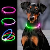 Light up Dog Collar, LED Dog Collar USB Rechargeable, YFbrite Waterproof Dog Collar Light for Small, Medium, Large Dogs & Cats (Pink+Green)