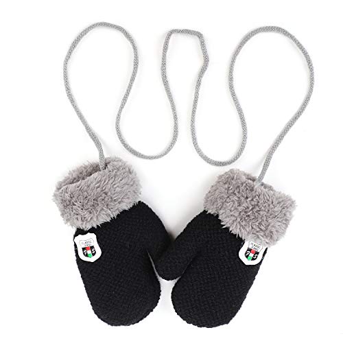 Kids Fleece Lined Knit Mittens Toddler Warm Winter Gloves with String Full Finger Gloves Thermal Snow Ski Gloves for Age 2-4Y3