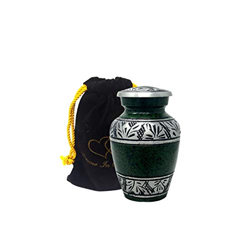 Forever in Our Hearts Classic Keepsake Urns Set of 4 - Beautiful Shades of Mini Keepsakes - Keepsake Urns - Token Urns - Handcrafted & Affordable Mini Urns for Ashes with 4 Velvet Bags (Green)