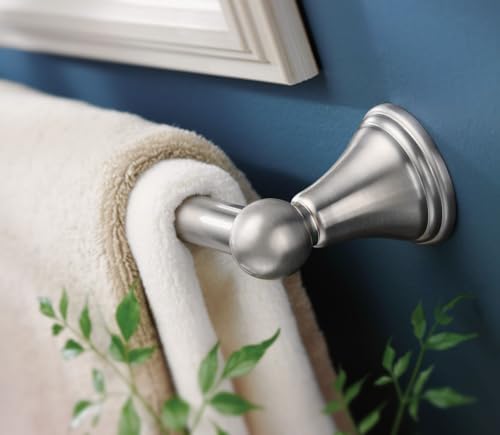 Image of Moen Preston Brushed Nickel 24-Inch Single Wall Mounted Bathroom Towel Bar, DN8424BN