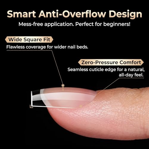 Image of Luckyfairy Short Square Nail Tips 504Pcs Sharp Square Shape 12 Size | Soft Gel No C Curve, Pre-Etched Square Nails, Half Matte Full Cover Clear Press On, Nail Art DIY Home Salon Extension