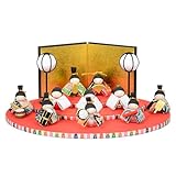 雛人形 コンパクトミニ飾り ちりめん雛十人飾り 親王 三人官女 五人囃子 揃い ひな人形 [幅22.5cm×奥行18.2cm×高さ9cm]