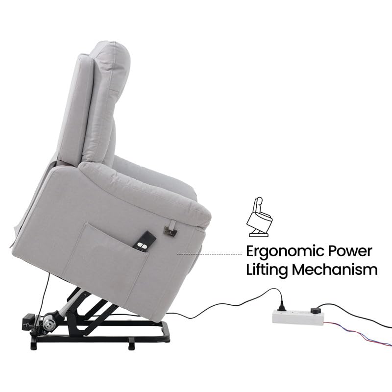 Image of Royaloak Rio American Fabric Lift Top Recliner 1 Seater, Power Motion Recliner with High Backrest, Ergonomic Headrest, Pocket Spring Cushion, Side Pockets, Light Blue, W33.85 X D34.64 X H42.51 Inches