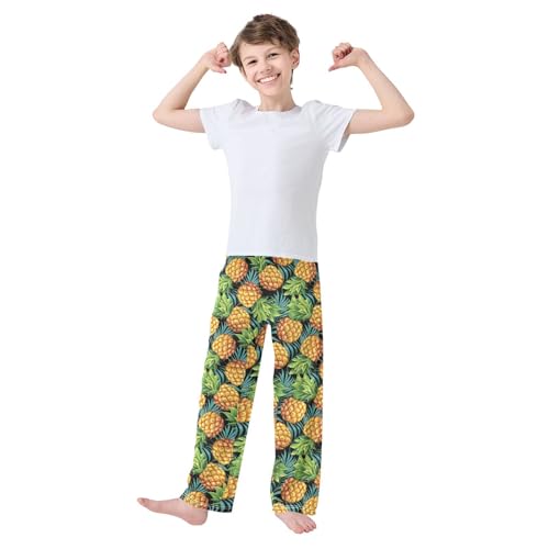 Pineapple Palm Leaf Boys Long Pants Soft Trousers Elastic Waist Kids Lounge Bottoms with Pockets S-XL2