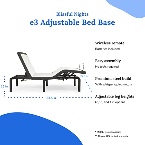Image of Blissful Nights e3 Cal King Split Adjustable Bed Base Frame with 10 inch Medium Firm Gel Infused Memory Foam Mattress