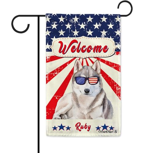 Ganshan Bi American Flag with Siberian Husky Garden Flag Watercolor Dog 4th of July Patriotic Welcome Banner for Outside Yard Custom 12.5X18 Inch Double Side