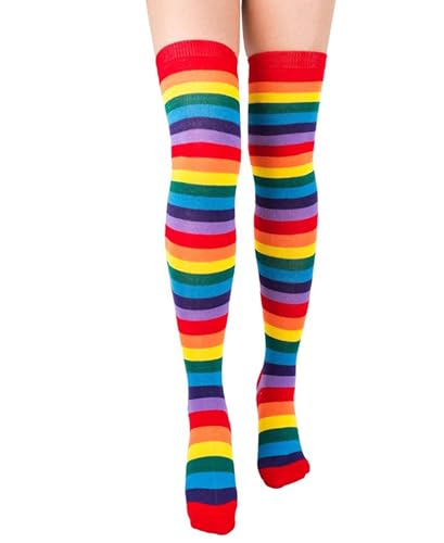 Image of Womens Thigh High Socks Athletic Stripe Cute Colorful Over the Knee High Sock Colorful Long Tube Sock