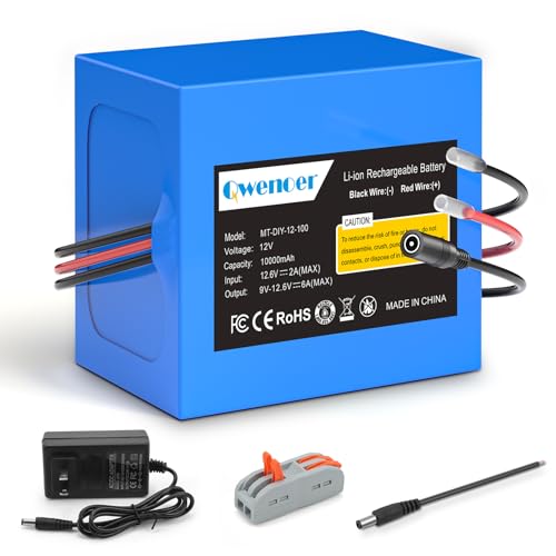 Image of 10Ah 12V Lithium Battery, 12V Battery Pack with 12.6V 2A Charger and Bare Leads Wire for 12 Volt Devices RC Car, Boat, Robot, DIY, LED Light Strip, CCTV Camera