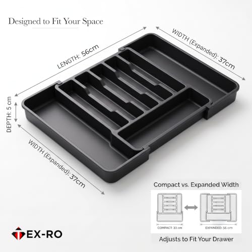 Image of TEX-RO Expandable Cutlery Tray for Kitchen Drawer | Adjustable Utensil Organizer with Multiple Compartments | Plastic Spoon, Fork & Knife Storage for Modular Kitchen