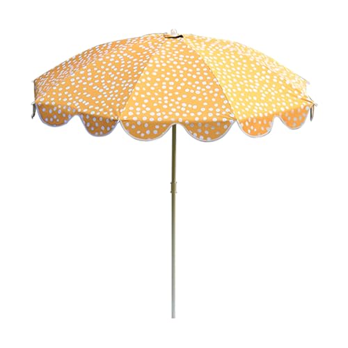 155cm Parasol Boho de Playa para Protección UV, Sombrilla Amarilla de Piscina con Ajuste de Altura, 8 Varillas para Jardín, Balcón, Terraza