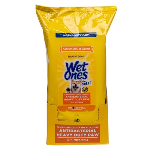Image of Wet Ones for Pets Antibacterial Heavy Duty Dog Paw Wipes with Tropical Splash Scent - Kills 99.99% of Germs, Thick Durable Disposable Paw Wipes for Dogs, 50 Count