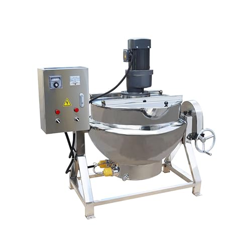 Yokoma Jacketed Kettle 13.2Gallon/50L Sandwich Pot Large Electronic Tilting Sugar Jam Gas Boiling Machine Commercial Electric Jacketed Pot with Stirring and Edge Scraping 220V Three-phase 750W