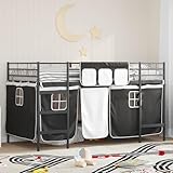 Qnhdfrt Kinder Hochbett Schwarz 205x105x116 cm Metall Rahmen mit Vorhängen Spielbett Loftbett Jugendbett Einzelbett für Schlafzimmer