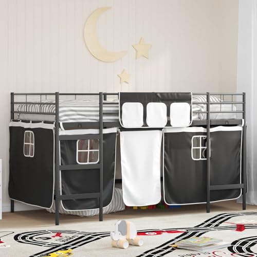 kithwjll Cama alta para niños de 100 x 201 cm, marco de metal con cortinas, cama individual para niños y niñas, diseño moderno, ahorra espacio para zonas de juego