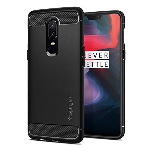 Spigen K06CS23358 robust arm för OnePlus 6 fodral kol utseende snygg mjuk flex TPU silikon fodral svart