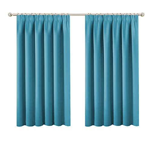 BellaHills Blackout Curtains Thermal Insulated Window Treatment Drape, Pencil Pleat Top Curtains Room Darkening Modern Drapery for Boy's Room, 66 x 54 Inch Turquoise Blue 2 Panels
