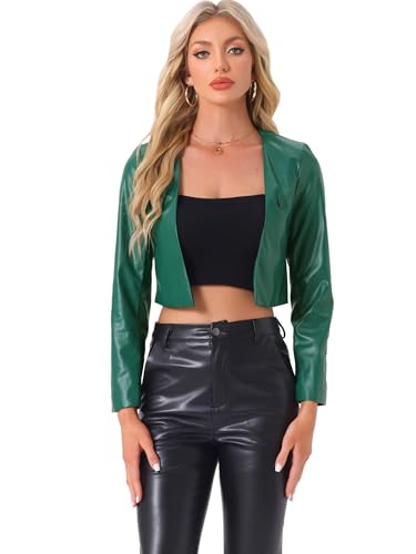 Allegra K Faux Leather Jacket for Women's Long Sleeve Short Coat Moto Biker Cropped PU Jackets