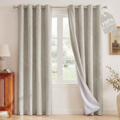 NICETOWN NICETOWN Beige Linen Blackout Curtains 84 Inches Long, W52xL84, 2 Panels