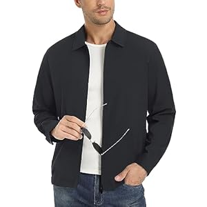 EKLENTSON Bomber Jacket Men Lightweight Water-Resistant Jacket Casual Laydown Collar Spring Fall Windbreaker with Multi Pockets