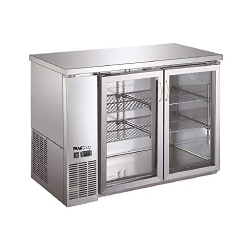 PEAK COLD 2 Glass Door Commercial Back Bar Cooler; Stainless Steel Under Counter