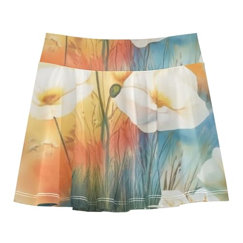Pastel Bloom Yellow Skirts with Shorts Blue Pink Athletic Shorts for Girls Skorts Flowy Skort 4t