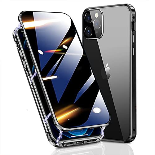 OMGZONE Case for iPhone 13 Pro Max Anti Peep Magnetic Cover,Screen Protector built-in Privacy Tempered Glass Full Cover with Camera Protector,360 Degree Metal Bumper Case for iPhone 13 Pro Max,Black
